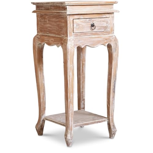 livasia Balinesischer Nachttisch – 35x35x75cm – Vintage mit Schublade, Wohnzimmer im Landhausstil Teakholz, Handgefertigt Nachhaltig Java, Shabby Look