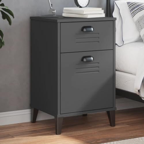Xichuzi Nachttisch VIKEN Anthrazit Massivholz Kiefer, Nachtschrank, Nachtkästchen, Bedside Table, Nachtkommode, Nightstand, Nachttischschrank, Nachtkonsole - 374916
