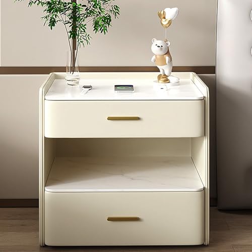 WYRNOBRX Kleiner Nachtschrank Landhaus Nachttisch Schmal Nachtkästchen Beistelltisch 2 Schubladen Offenes Fach Nach Links Oder Rechts Flexibel Montierbar Schlafzimmer Weiß Grau,Weiß,L16 W16 H19