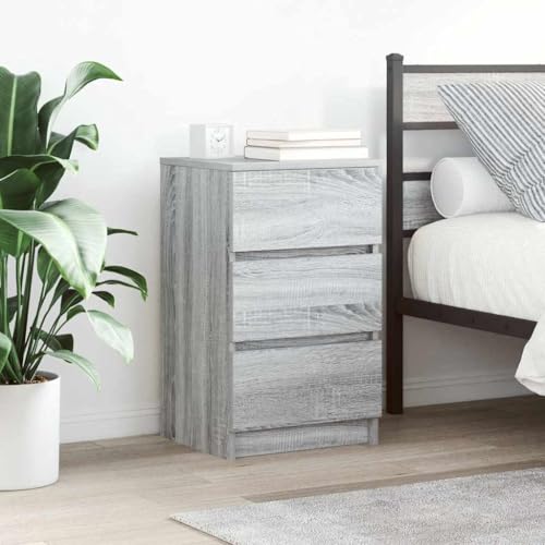 HaoChrymec Nachttische mit 3 Schubladen 2 STK., Holzwerkstoff, Grau Sonoma, Kommode mit Stauraum, Nachttisch klein, Bedside Table, 39x35x65 cm