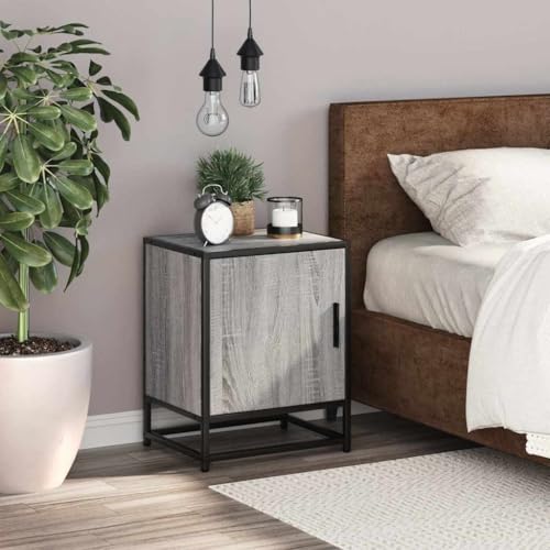 HEFZGDB Nachttisch Grau Sonoma 40x31x50 cm Holzwerkstoff und Metall Nachtschränkchen Nachtkästchen Nachttischschrank Küchentisch für Hotel Gästezimmer Schlafzimmer Wohnzimmer