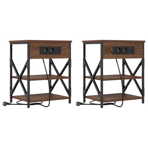Vopese Nachttisch mit Ladestation 2 pcs Braune Eiche Holzwerkstoff Schränke und Lagerung Model859524