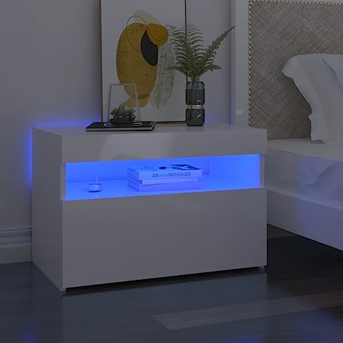 Myheimly Nachttische Nachtschrank Nachtkonsole Telefontisch mit LED Leuchten 2 STK. Weiß 60x35x40cm