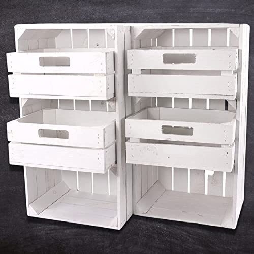 Truhenking Weiße Regalkiste mit 2 Schubladen 68cm x 40cm x 31cm Obstkisten Schrank Holzbox Shabby chic Weiss Nachttisch Nachtschrank DIY modern Möbel Garten Weinkisten (2 Kisten)