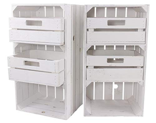 Kontorei Weiße Regalkiste mit 2 Schubladen 75cm x 40cm x 31cm 2er Set Obstkisten Weinkisten Schrank Holzbox Shabby chic Weiss Nachttisch DIY modern Möbel Garten