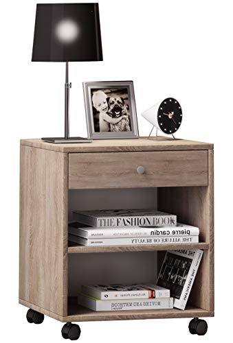 VCM Nachtschrank | Beistelltisch | Nachttisch rollbar | Maße ca. H 54 x B 45 x T 38 cm - Rolda Sonoma-Eiche