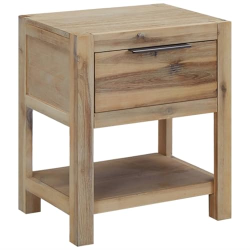 HETFTJN Nachttisch Akazie Massivholz 40x30x48 cm mit Schublade und Ablage Vintage Sideboard Schlafzimmer Modernes Retro Design Robuster Beistelltisch für Schlafzimmer Wohnzimmer Flur
