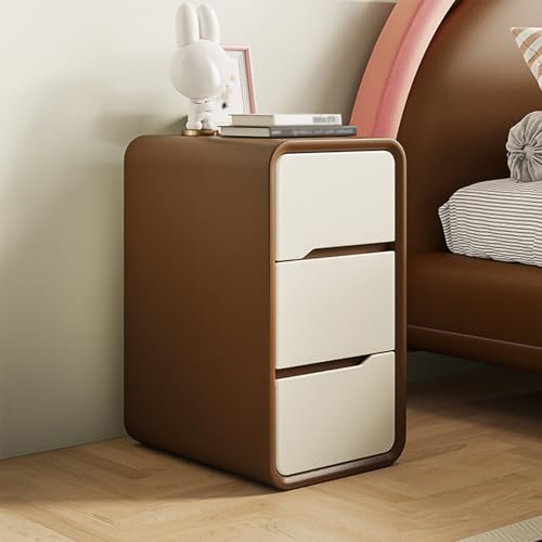 Cremefarbener Nachttisch aus Holz mit 3 Schubladen, minimalistischer Kleiner Nachttischschrank für Schlafzimmer, Beistelltisch für Schlafzimmermöbel, schmaler Nachttisch im Kaffee-Stil, 35 x