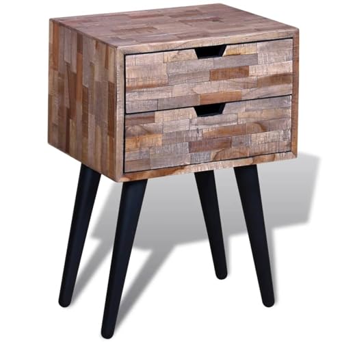 Gecheer Nachttisch mit 2 Schubladen Altholz Teak, Schlichte Nachtkommode Kommode für Wohnzimmer Schlafzimmer Studentenbude241711