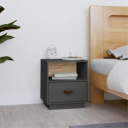 MOBCANT Nachttisch, Beistelltisch Sofatisch Bedside Table Nachtschränke Geeignet für Schlafsaal Hotel Wohnstube Wohnung Grau 40x34x45 cm Massivholz Kiefer