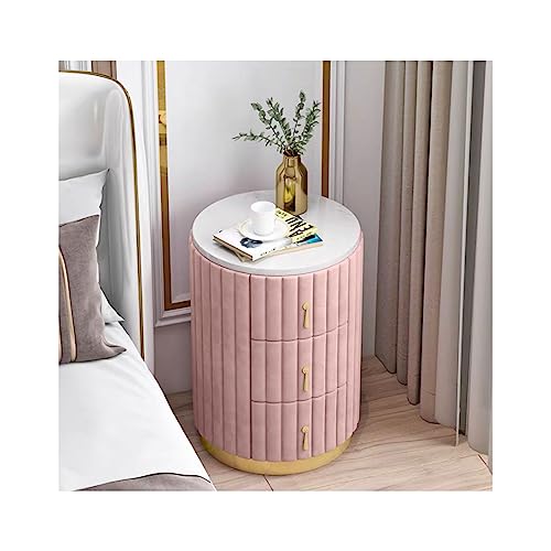 Skandinavischer Nachttisch mit Marmorplatte, Samt-Schubladen, rundes Design für Schlafzimmeraufbewahrung