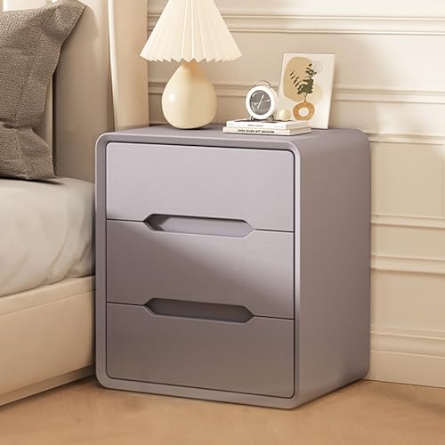 Moderner Nachttisch aus Massivholz mit 3 Schubladen, Kunstleder-Aufbewahrungss chrank, kleiner Beistelltisch für Wohnzimmer, Schlafzimmer, Schlafsaal, Grau (40 x 40 x 55 cm)