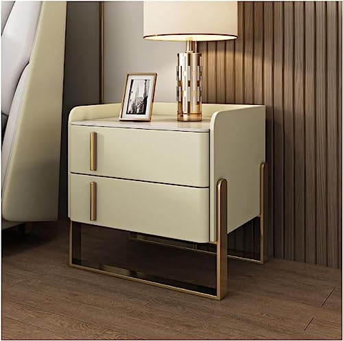 Nachttische Nachttisch Beistelltisch Aus Kunstmarmor, 2 Holzschubladen, Nachttischschrank, U-Form, Goldene Beine, Nachttischkleid, Nachttisch Aus Pu-Leder, Schlicht Und Stilvoll, Beige, 52 X 41,5 X 5