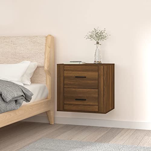 PIXZSSI Nachttisch Schlafzimmer Holz 50x36x47 cm Braun Eichen-Optik Wand-Nachtschrank Reichlich Stauraum Seitenschrank Stabile Oberplatte für Bücher Möbel für Wohnzimmer Dekoration