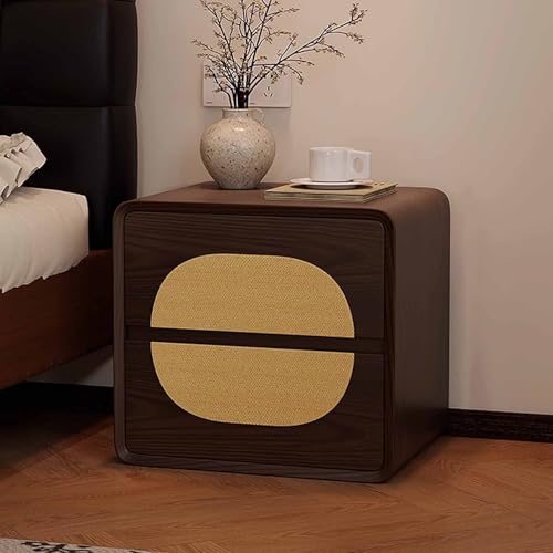 Nachttisch im Mid-Century-Stil mit 2 Schubladen, keine Montage erforderlich, Massivholz, kratzfestes Kunstleder, breite Oberseite für Schlafzimmer (40 cm)