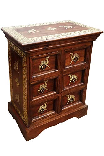 Orientalischer Holz Nachttisch 60cm Hoch | Orient Vintage Nachtkommode orientalisch handverziert | Indischer Nachtschrank auch für Boxspringbett | Asiatische Möbel aus Indien