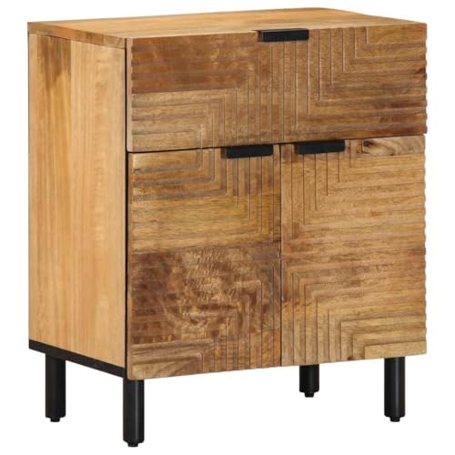 SDWEHO7 Nachttisch mit Schublade und 2 Türen, Side Table, Kaffeetisch, Beistelltisch für Wohnzimmer Schlafzimmer, Braun 50x33x60 cm Massivholz Mango