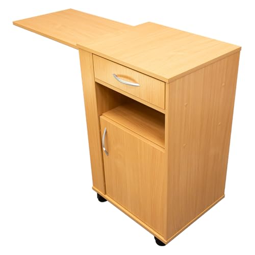 KESSLER PRO Nachttisch mit Schublade und 4 Rollen – Patientenbett-Schrank, mobil, mit Bremsen – ideal für Pflege, Reha, Krankenhäuser & Zuhause, Buche