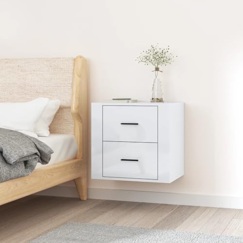 FENLAX Schlafzimmer Nachtschrank Holz 50x36x47 cm Hochglanz-Weiß Wand-Nachttisch Reichlich Stauraum Seitenschrank Stabile Oberplatte für Bücher Möbel für Wohnzimmer Telefontisch