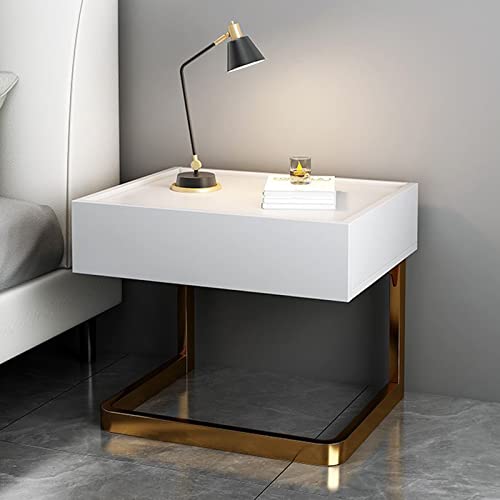 Moderner Nachttisch, 1 Schublade, moderner Nachttisch, Beistelltisch aus Metall und Holz für Schlafzimmer, Nachttischmöbel für Schlafzimmer, Wohnzimmer – 50 cm L x 39,9 cm B x 45,7 cm H (Far