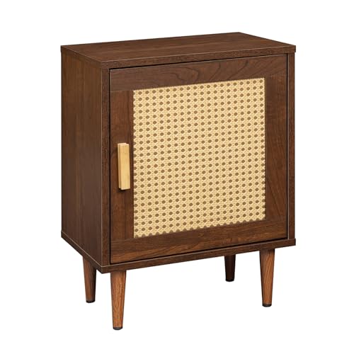 Riess Ambiente Retro Nachttisch Vienna - 60cm - braun - Wiener Geflecht Holzoptik - Beistelltisch mit Stauraum Tür rechteckig