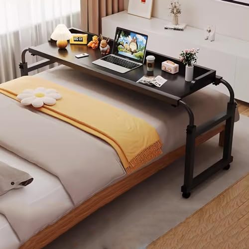 Höhenverstellbarer Betttisch mit Rollen, Laptopwagen und Schreibtisch zum Arbeiten und Essen im Bett, höhenverstellbar, 65 - 95 cm, rollbarer Nachttisch für Schlafzimmer oder Krankenhaus (schwarz)