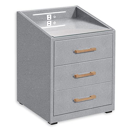 LUNA Nachttisch Boxspringbett, Silber - Funktionaler Nachtschrank mit USB-Anschluss und LED-Beleuchtung - 47 x 61 x 46 cm (B/H/T)