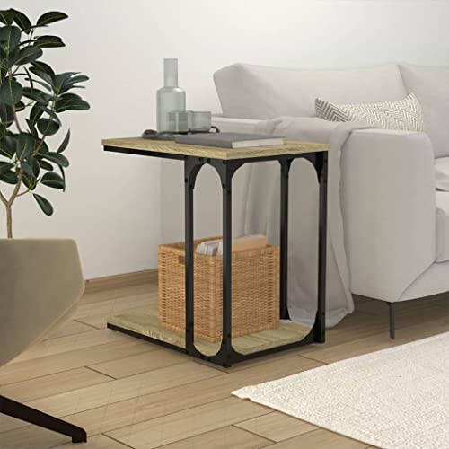 Owoxanthellate Beistelltisch Sonoma-Eiche 50x35x52 cm C-Form Couchtisch aus Holzwerkstoff und Stahl Industrie-Design Stauraum Modern für Wohnzimmer Schlafzimmer und Home Office