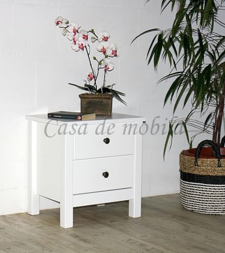 CASA Massivholz Nachtschrank mit Schubladen ANTON 46x49x36cm Kernbuche massiv weiß lackiert