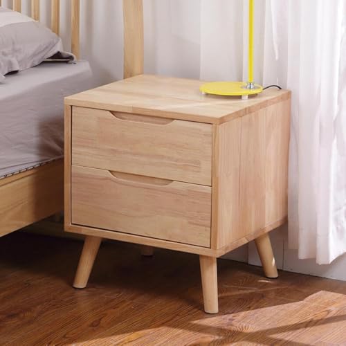 Nachtschrank aus Massivholz mit Doppelschubladen - Stilvolle Schlafzimmer- & Wohnzimmeraufbewahrung Nachttisch aus Holz, modernes Design, platzsparende Möbel