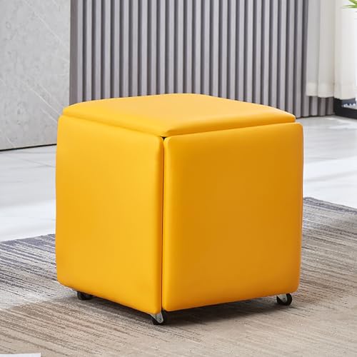 5-in-1 stapelbarer Kunstleder-Ottomanhocker mit Drehrollen für Wohnzimmer und Schlafzimmer, beweglicher Ankleidestuhl, Sofa, Stuhl, Würfel (18 x 18 x 19 Leder)