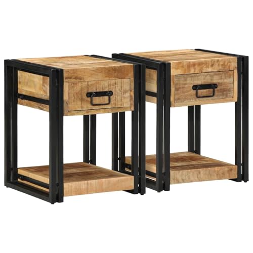 Woonisher Nachttische 2 STK. 40x40x50 cm Raues Massivholz Mango Bed Side Table Bedroom
