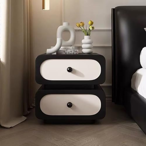 GXLBDK Smart Nachttisch Mit 2 Schubladen, Lederumwickelter Nachttisch Aus Holz, Modernes Design Mit Runden Kanten, Für Schlafzimmer Und Wohnzimmer,Schwarz,15.7 * 15.7 * 19.6in