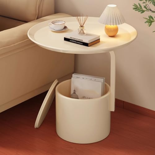 Schwarzer und weißer moderner Beistelltisch Runder Nachttisch aus Metall mit offener Ablage 40cm/45cm for Wohnzimmer, Schlafzimmer, Sofaseite(White,40cm/15.7 in)