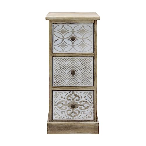 Rebecca Mobili Kommode mit 3 Schubladen, schmaler Shabby Nachttisch, beige weißes Holz, Eingangsraum - Maße: 63 x 29 x 25 cm (HxLxB) - Art. RE6535