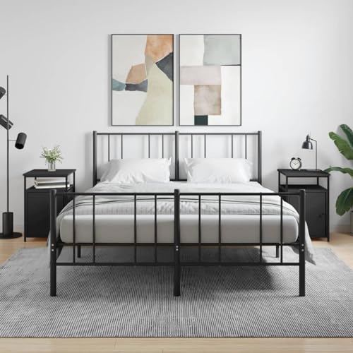 Fasba Nachttische 2 STK. Schwarz 40x42x60 cm Holzwerkstoff, Beistelltisch mit viel Stauraum, Nachtschrank, Nachtkommode, Nachtkonsole/ 826034