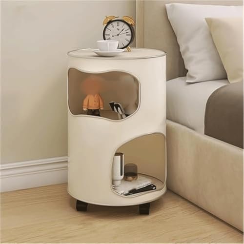 Leichter Nachttisch mit 2-stufigem offenem Stauraum, runder mobiler Beistelltisch, einzigartiger und schicker Aufbewahrungsschrank (Silber, 40 cm)