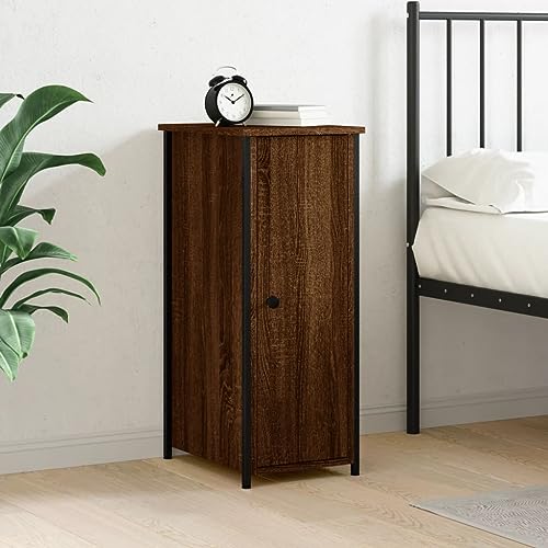 OHOOWOO Nachttisch Braun Eichen-Optik 32x42x80 cm Holzwerkstoff,Nachttisch Industrial Style mit Eisenrahmen und viel Stauraum Schlafzimmer, Nachttische