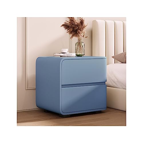 Stilvoller Nachttisch aus Massivholz mit 2 Schubladen für Schlafzimmer, moderner skandinavischer Nachttisch, Lederkommode, nordischer Schrank, 50 x 40 x 47 cm, Kommode