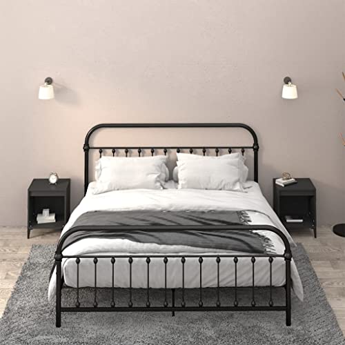 HETFTJN Nachttische Schwarz 2er Set Modernes Design 40x35x50 cm Holzwerkstoff und Metall Stauraum Nachtkommode Schlafzimmer Möbel für Bedroom Wohnzimmer Flur HETFTJN Nachttische Schwarz 2er Set Modernes Design 40x35x50 cm Holzwerkstoff und Metall Stauraum Nachtkommode Schlafzimmer Möbel für Bedroom Wohnzimmer Flur