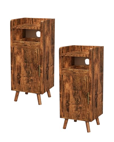 Nivadeui Nachttisch Braun 2er Set mit Ausziehbare Tablett und Tür, Nachtschrank mit Metallgriff Massivholz Beinen, Nachttische mit Offenes Fach, Nachtkommode Sofatisch für Schlafzimmer, Wohnzimmer