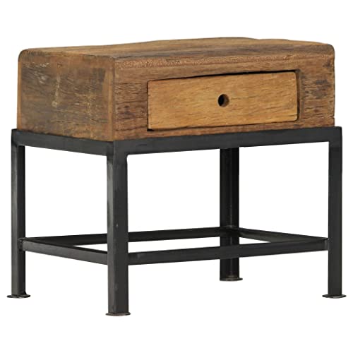 SDWEHO7 Nachtschrank mit 1 Schublade, Industrial Style, Nachttisch, Beistelltisch für Schlafzimmer und Wohnzimmer, Telefontisch, Lampentisch, Bettschränke, 40x35x40 cm Altholz Massiv