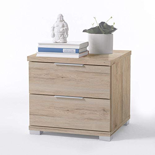 Universal Nachttisch in Eiche San Remo Hell Optik - Moderner Nachtschrank mit zwei Schubladen für Ihr Bett - 46 x 43 x 42 cm (B/H/T)
