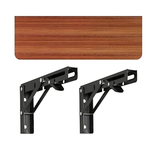 Kompakter Wand-Klapptisch, vielseitige Werkbank für Büro, Küche und Esszimmer, Holzplatte mit 2 Metallhalterungen (Nussbaum und Schwarz)