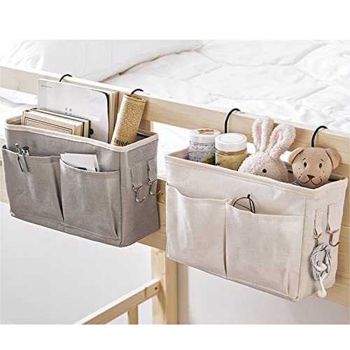 Nachttisch-Organizer, Nachttisch-Organizer, Korb, Hängetaschenhalter, Baumwollleinen, Mehrzweck-Hängetasche für Etagenbett-Schlafsäle (WHITE)
