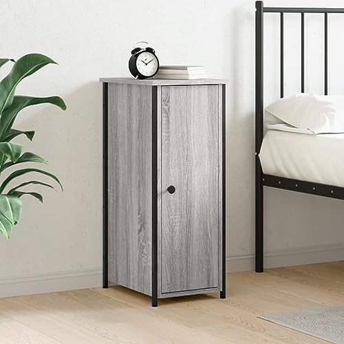 ZQQLVOO Industrie-Stil Nachttisch Grau Sonoma 32x42x80 cm Holzwerkstoff mit Eisenrahmen und 2 Fächern, 4 verstellbare Beine für Stabilität, langlebiges Material, viel Stauraum,