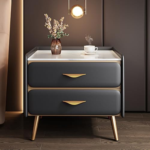 Moderner Luxus Nachttisch Kunstmarmorplatte, minimalistischer Nachttisch 2 Schubladen, Aufbewahrungsschrank für Schlafzimmer, Wohnzimmer,, 45,7 x 40,6 x 50,8 cm