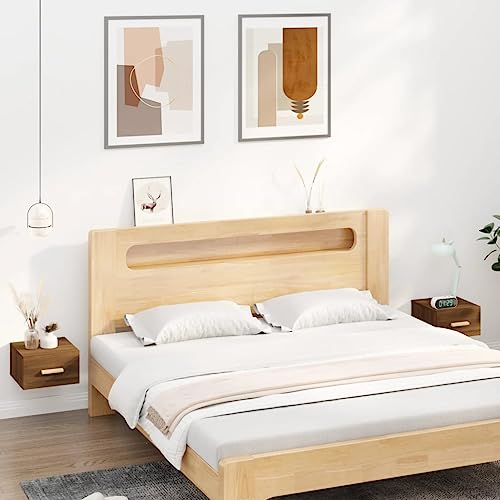 Runheo Wand-Nachttische 2 STK. Braun Eichen-Optik 35x35x20 cm, schwebend, Holzwerkstoff, für Schlafzimmer, Wohnzimmer, vielseitig