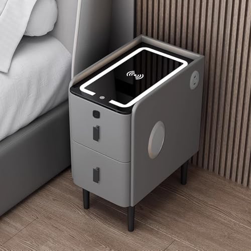 Smart Nachttisch mit kabellosem Laden, LED-Lichtern, moderner Nachttisch, 2 Schubladen, technikfreundlich, USB-Anschlüsse, stilvolle Wohnmöbel, platzsparendes Design