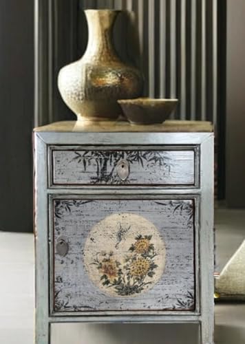 OPIUM OUTLET Nachttisch Nachtschrank Nachtschränkchen Nacht-Konsole Kommode Schrank asiatisch orientalisch chinesisch Vintage Shabby-chic, Lieferung komplett montiert (hellgrau)